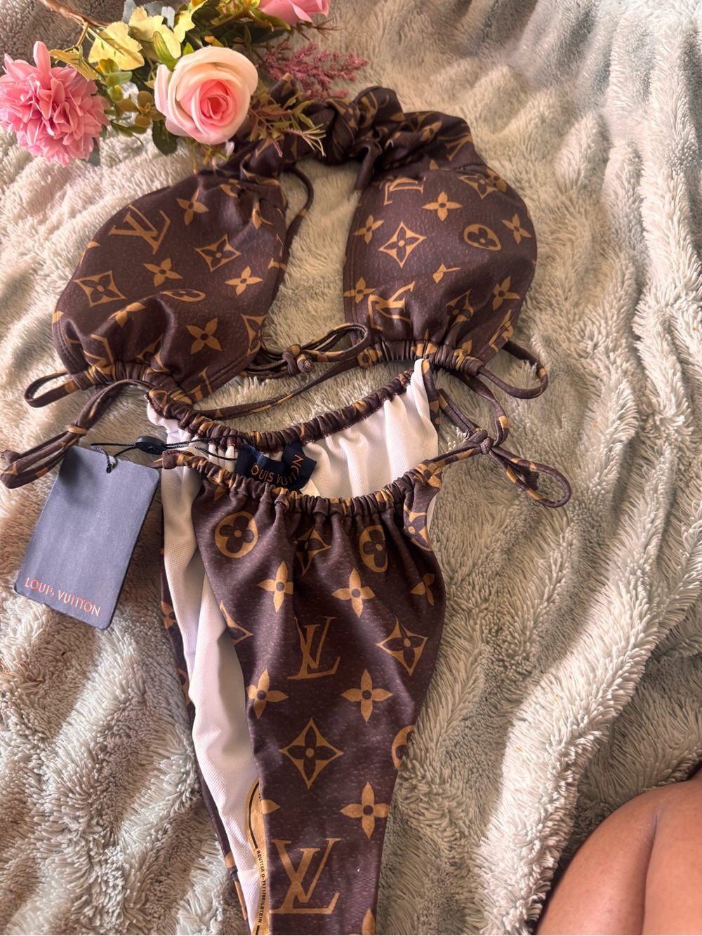 Louis Vuitton Brown & Gold Monogram Bandeau Bikini Set - Picture 6 of 6